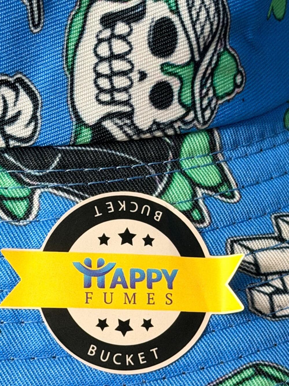 Happy fumes, bucket hat, NWOT blue